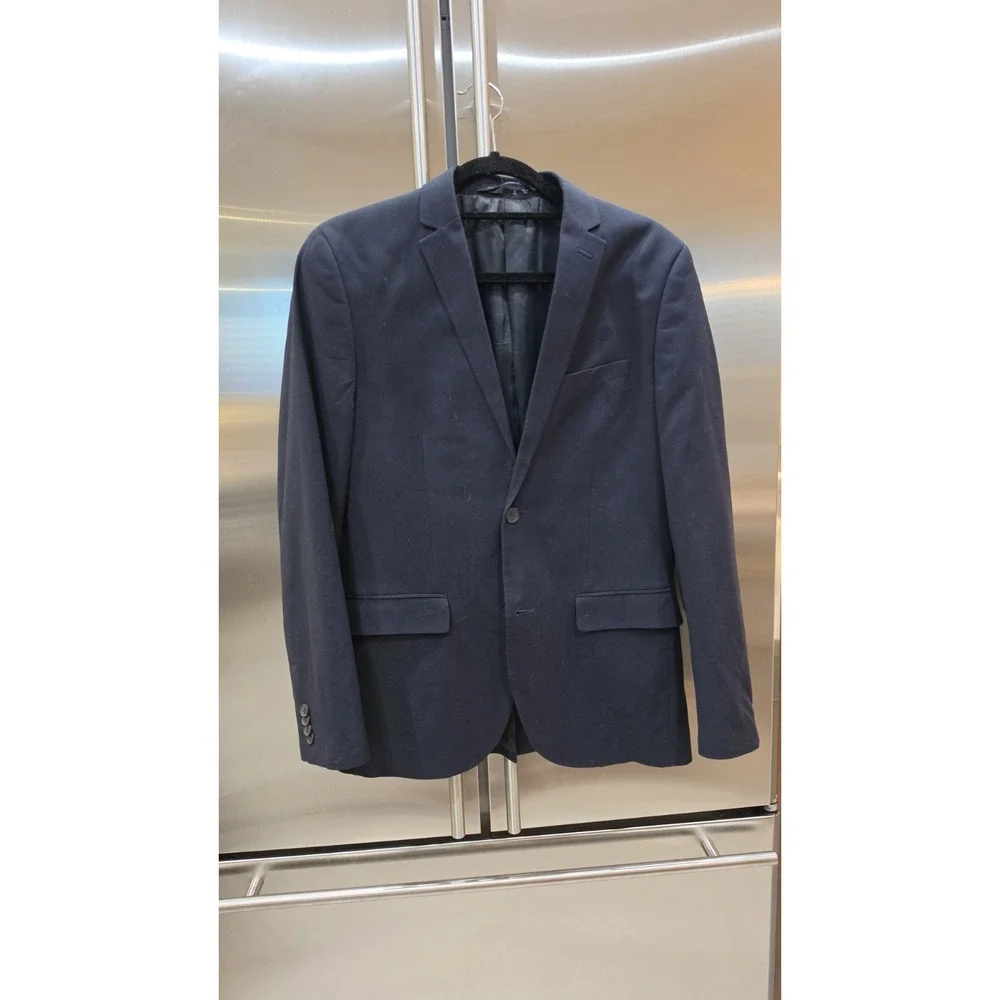 H&M Men Slim-Fit Navy Blue Single-Breasted Two-Button Blazer Jacket Preppy SZ M
